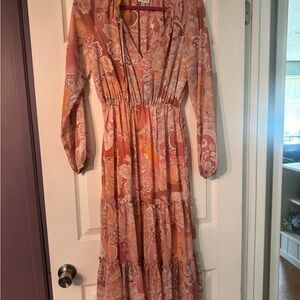 Boho Paisley Tiered Maxi Dress in Dusty Pink